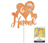 Personalised Horse Pony Love Heart Glitter Cake Topper - Orange Custom Age & Name Glitter Cake Decoration and Sprinkles - Happy Birthday Decorations - Personalised Toppers for Cakes by Cakeshop