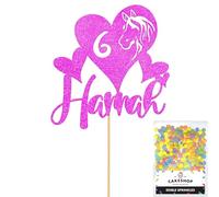 Personalised Horse Pony Love Heart Glitter Cake Topper - Pink Custom Age & Name Glitter Cake Decoration and Sprinkles - Happy Birthday Decorations - Personalised Toppers for Cakes by Cakeshop