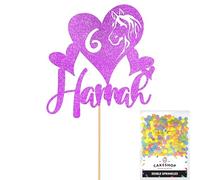 Personalised Horse Pony Love Heart Glitter Cake Topper - Purple Custom Age & Name Glitter Cake Decoration and Sprinkles - Happy Birthday Decorations - Personalised Toppers for Cakes by Cakeshop