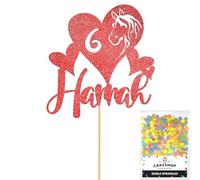 Personalised Horse Pony Love Heart Glitter Cake Topper - Red Custom Age & Name Glitter Cake Decoration and Sprinkles - Happy Birthday Decorations - Personalised Toppers for Cakes by Cakeshop