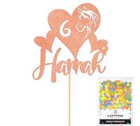 Personalised Horse Pony Love Heart Glitter Cake Topper - Rose Gold Custom Age & Name Glitter Cake Decoration and Sprinkles - Happy Birthday Decorations - Personalised Toppers for Cakes by Cakeshop