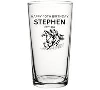 Personalised Horse Racing Birthday Pint Glass, 18th, 21st, 30th, 40th, 50th, 60th, 70th, 80th Birthday Gift, Custom Name and Year