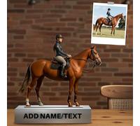 Personalised Horse Rider Figurine Acrylic Desk Ornament Custom Photo 3D Effect Cartoon Style Desk Decor for Family Customized Cartoon Figurine Desktop for Office Bedroom Gifts for Horse Lovers Men