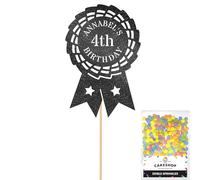 Personalised Horse Riding Rosette Award Glitter Cake Topper - Black Custom Age & Name Glitter Cake Decoration and Sprinkles - Happy Birthday Decorations - Personalised Toppers for Cakes by Cakeshop