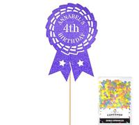 Personalised Horse Riding Rosette Award Glitter Cake Topper - Blue Custom Age & Name Glitter Cake Decoration and Sprinkles - Happy Birthday Decorations - Personalised Toppers for Cakes by Cakeshop