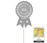 Personalised Horse Riding Rosette Award Glitter Cake Topper Dk Silver Custom Age & Name Glitter Cake Decoration and Sprinkles - Happy Birthday Decorations - Personalised Toppers for Cakes by Cakeshop