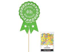 Personalised Horse Riding Rosette Award Glitter Cake Topper - Green Custom Age & Name Glitter Cake Decoration and Sprinkles - Happy Birthday Decorations - Personalised Toppers for Cakes by Cakeshop