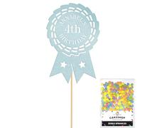 Personalised Horse Riding Rosette Award Glitter Cake Topper - Lt Blue Custom Age & Name Glitter Cake Decoration and Sprinkles - Happy Birthday Decorations - Personalised Toppers for Cakes by Cakeshop