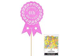 Personalised Horse Riding Rosette Award Glitter Cake Topper - Lt Pink Custom Age & Name Glitter Cake Decoration and Sprinkles - Happy Birthday Decorations - Personalised Toppers for Cakes by Cakeshop