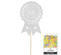 Personalised Horse Riding Rosette Award Glitter Cake Topper Lt Silver Custom Age & Name Glitter Cake Decoration and Sprinkles - Happy Birthday Decorations - Personalised Toppers for Cakes by Cakeshop