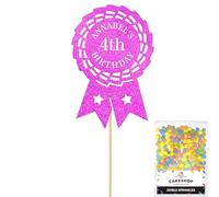 Personalised Horse Riding Rosette Award Glitter Cake Topper - Pink Custom Age & Name Glitter Cake Decoration and Sprinkles - Happy Birthday Decorations - Personalised Toppers for Cakes by Cakeshop