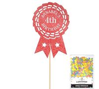 Personalised Horse Riding Rosette Award Glitter Cake Topper - Red Custom Age & Name Glitter Cake Decoration and Sprinkles - Happy Birthday Decorations - Personalised Toppers for Cakes by Cakeshop