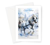 Personalised Horse Snow Carriage Christmas Cards - Pack of 20 - One Design With Your Custom Text Printed On The Inside