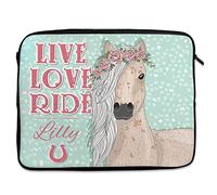 Personalised Horse Tablet Sleeve Laptop Case Girls iPad Zip Pouch Protective Carry Travel Bag Pretty Birthday Pony Gift KS150 (Medium 10” - 13.5”)