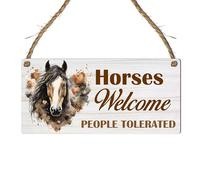 Personalised Horses Welcome Plaque - Rustic Wall Hanging for Horse Lovers, Equestrian Decor, Funny Farmhouse Sign, MDF Wood (Large: 29 cm (H) × 13.5 cm (W))
