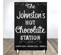 Personalised Hot Chocolate Station Plaque - Custom Winter Kitchen Sign - - Unique Christmas & Winter Decoration Gift. (Chalkboard Effect, Mdf Wood A4 30cm x 21cm)
