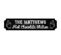 Personalised Hot Chocolate Station Sign - Custom Family Name Plaque for Kitchen Decor, Indoor or Outdoor Use (Mdf Wood Indoor Use Only, Medium 390mm x 85mm)