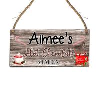 "Personalised Hot Chocolate Station" Sign - Customised Christmas Plaque for Cocoa Lovers with Indoor and Outdoor Options - Festive Decor (Acrylic Indoor & Outdoor Use)