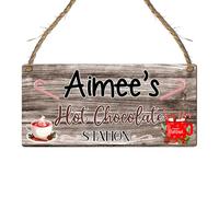 "Personalised Hot Chocolate Station" Sign - Customised Christmas Plaque for Cocoa Lovers with Indoor and Outdoor Options - Festive Decor (Mdf Wood Indoor Use Only)