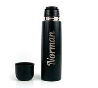 Personalised Hot Drink Flask Reusable Thermal Mug and Cup Lid - Engraved Personalised Gift - Hot Water Tea Coffee On The Go - Car Travel Mug - Black Insulated Stainless Steel Vacuum Flask by Hoolaroo