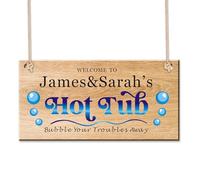 Personalised Hot Tub Sign Wooden Welcome Sign Home Décor Hot Tub Accessories Novelty Garden Shed Pool Hanging Plaque Home Gifts Funny Signs with Any Name(Design 1)