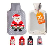 Personalised hot Water Bottle, 2L Christmas Custom hot Water Bottle Name, Filling Cartoon Warm Hand Warmer Knitted Thick Cute (Gray)