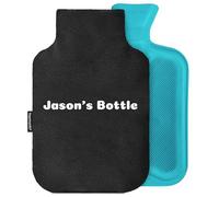 Personalised Hot Water Bottle Cover with Free Rubber Bottle (2L, Fleece Fabric - Black)