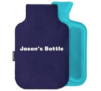 Personalised Hot Water Bottle Cover with Free Rubber Bottle (2L, Fleece Fabric - Navy Blue)