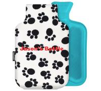 Personalised Hot Water Bottle Cover with Free Rubber Bottle (2L, Fleece Fabric - Paws Print)