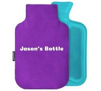 Personalised Hot Water Bottle Cover with Free Rubber Bottle (2L, Fleece Fabric - Purple)