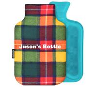 Personalised Hot Water Bottle Cover with Free Rubber Bottle (2L, Fleece Fabric - Tartan Check)