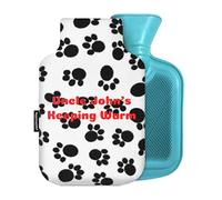 Personalised Hot Water Bottle Cover with Free Rubber Bottle (800ml, Fleece Fabric - Paws Print)