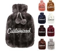 Personalised Hot Water Bottle with Custom Embroidered Text, Soft Fluffy Faux Fur Cover, 2L BS Leakproof Rubber, Ideal Mother's & Father's Day Gift for Back Pain Relief & Cozy Nights (Gray)