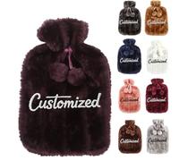 Personalised Hot Water Bottle with Custom Embroidered Text, Soft Fluffy Faux Fur Cover, 2L BS Leakproof Rubber, Ideal Mother's & Father's Day Gift for Back Pain Relief & Cozy Nights (Purple)