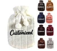Personalised Hot Water Bottle with Custom Embroidered Text, Soft Fluffy Faux Fur Cover, 2L BS Leakproof Rubber, Ideal Mother's & Father's Day Gift for Back Pain Relief & Cozy Nights (White)