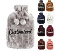 Personalised Hot Water Bottle with Custom Embroidered Text, Soft Fluffy Faux Fur Cover, 2L BS Leakproof Rubber, Ideal Mother's & Father's Day Gift for Back Pain Relief & Cozy Nights (Gray-2)