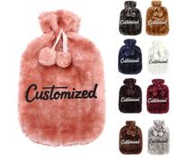 Personalised Hot Water Bottle with Custom Embroidered Text, Soft Fluffy Faux Fur Cover, 2L BS Leakproof Rubber, Ideal Mother's & Father's Day Gift for Back Pain Relief & Cozy Nights (Pink)