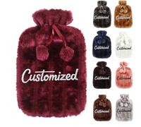 Personalised Hot Water Bottle with Custom Embroidered Text, Soft Fluffy Faux Fur Cover, 2L BS Leakproof Rubber, Ideal Mother's & Father's Day Gift for Back Pain Relief & Cozy Nights (Red)