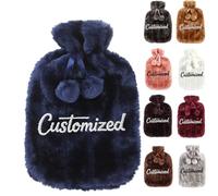 Personalised Hot Water Bottle with Custom Embroidered Text, Soft Fluffy Faux Fur Cover, 2L BS Leakproof Rubber, Ideal Mother's & Father's Day Gift for Back Pain Relief & Cozy Nights (Blue)