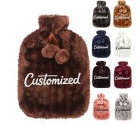 Personalised Hot Water Bottle with Custom Embroidered Text, Soft Fluffy Faux Fur Cover, 2L BS Leakproof Rubber, Ideal Mother's & Father's Day Gift for Back Pain Relief & Cozy Nights (Brown)