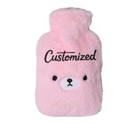 Personalised Hot Water Bottle with Cute Fluffy Bear Cover Hotwater Bottles for Adults with Embroidered Text Hot Water Bag for Pain Relief Period Pain, Personalised Gifts for Women Mom Grandma (Pink)