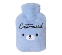 Personalised Hot Water Bottle with Cute Fluffy Bear Cover Hotwater Bottles for Adults with Embroidered Text Hot Water Bag for Pain Relief Period Pain, Personalised Gifts for Women Mom Grandma (Blue)