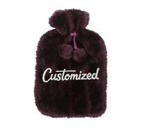 Personalised Hot Water Bottle with Embroidered Text - Natural Rubber Bottle with Plush Cloth Cover for Pain Relief - Secure Screw Lid & Large Mouth Opening (Purple)