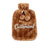 Personalised Hot Water Bottle with Embroidered Text - Natural Rubber Bottle with Plush Cloth Cover for Pain Relief - Secure Screw Lid & Large Mouth Opening (Yellow)