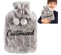 Personalised hot Water Bottle, with Plush Cover, Custom Text/Name, Natural Rubber Bottle, Arthritis Pain Relief, Therapy Back Neck Shoulders, Gift for Women (A)