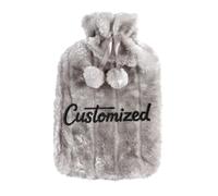 Personalised Hot Water Bottle with Plush Cover & Customized Text, 2 Liters, Relieves Body Aches & Pains, Unique Cosy Nights & Gifts (Light Gray)