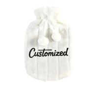 Personalised Hot Water Bottle with Plush Cover & Customized Text, 2 Liters, Relieves Body Aches & Pains, Unique Cosy Nights & Gifts (White)
