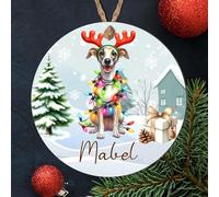 Personalised Hound Dog Christmas Bauble - Custom Single Name Festive Pet Decoration for Afghan, Beagle, Dachshund, Greyhound, Gifts (Whippet, MDF Wood - Indoor Use Only)