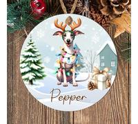 Personalised Hound Dog Christmas Bauble - Custom Single Name Festive Pet Decoration for Afghan, Beagle, Dachshund, Greyhound, Gifts (Greyhound, MDF Wood - Indoor Use Only)