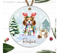 Personalised Hound Dog Christmas Bauble - Custom Single Name Festive Pet Decoration for Afghan, Beagle, Dachshund, Greyhound, Gifts (Beagle, Acrylic - Indoor & Outdoor Use)